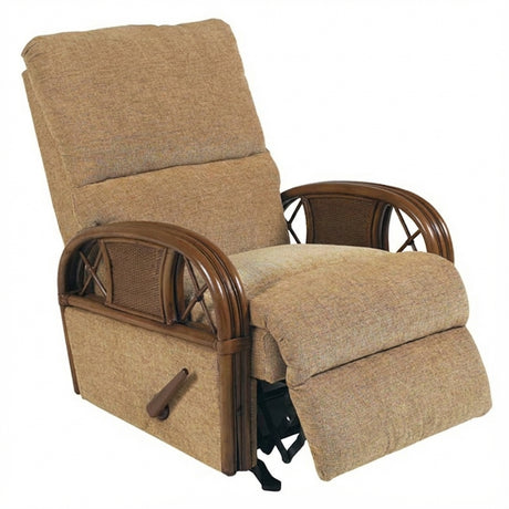 Kona Rattan and Wicker Recliner with Fruitwood Finish and Fabric by Stanley Chair Model 124