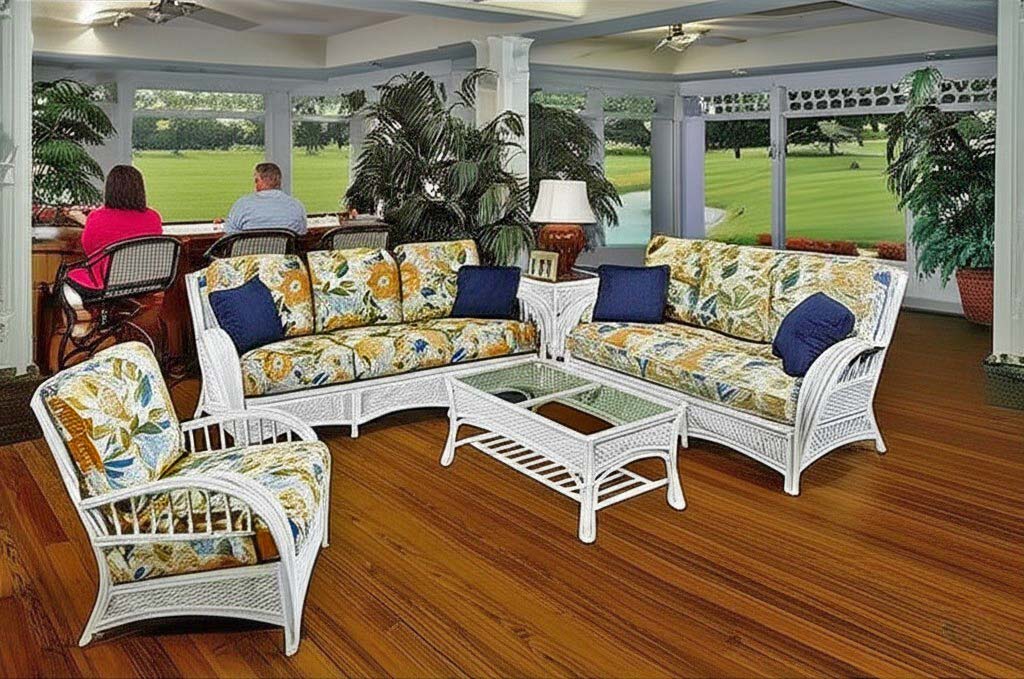 Kona Rattan and Wicker 4 Pc Living Room Set in Whitewash Finish by Stanley Chair 518-SET-4PC-2-WT