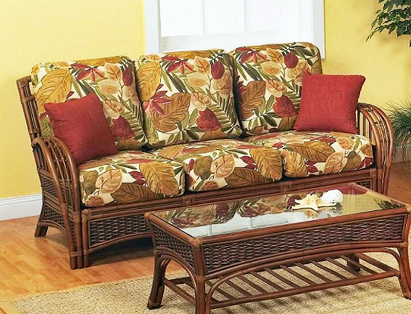 Kona Rattan and Wicker 4 Pc Living Room Set in Fruitwood Finish by Stanley Chair 518-SET-4PC-2