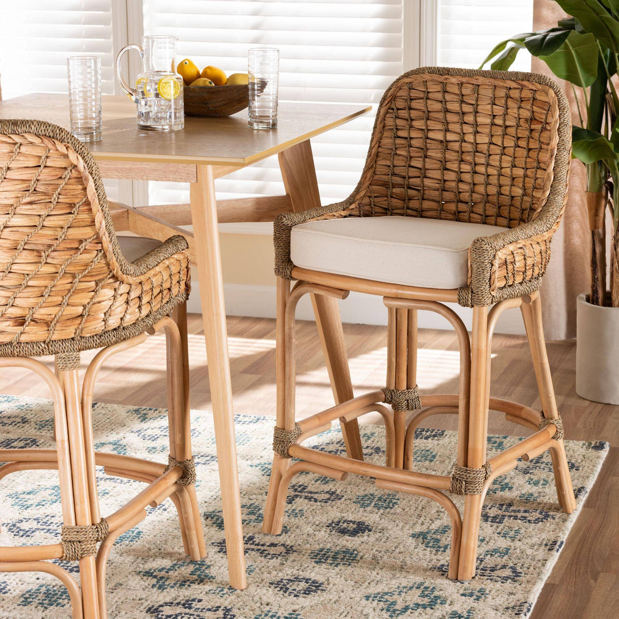 Christi Wicker Fair Wood and Natural Rattan Counterstool