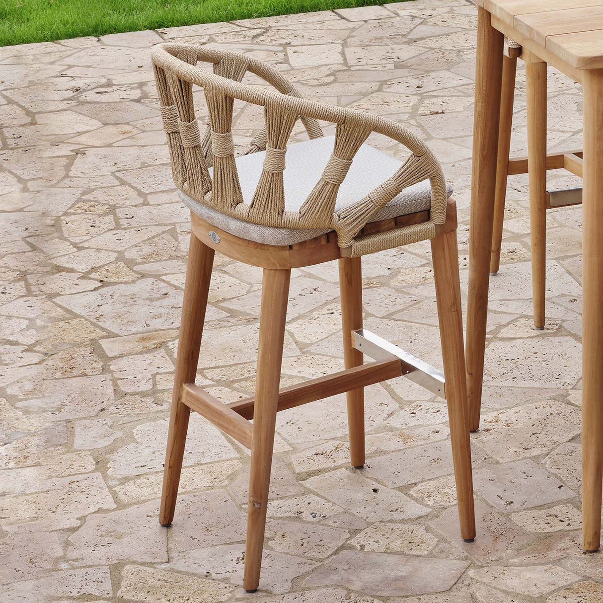 Krabi Outdoor Barstool with Sunbrella Cushion Model 24109-RNAT-CUSH by Skyline Design