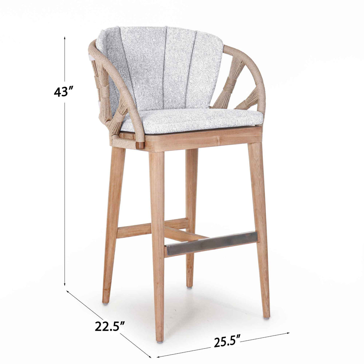 Krabi Outdoor Barstool with Sunbrella Cushion Model 24109-RNAT-CUSH by Skyline Design