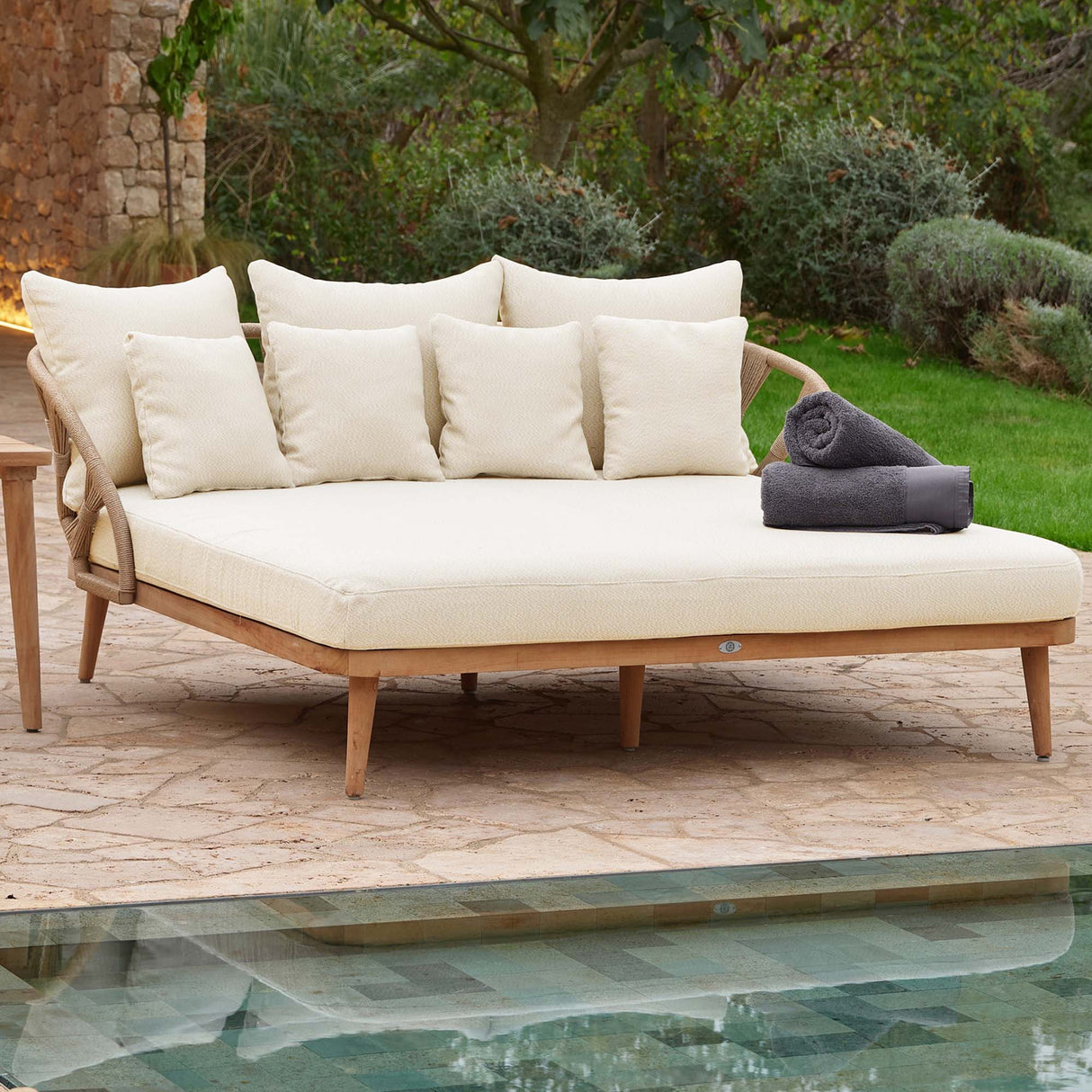 Krabi Outdoor Daybed with Sunbrella Cushion Model 24115-RNAT-CUSH by Skyline Design