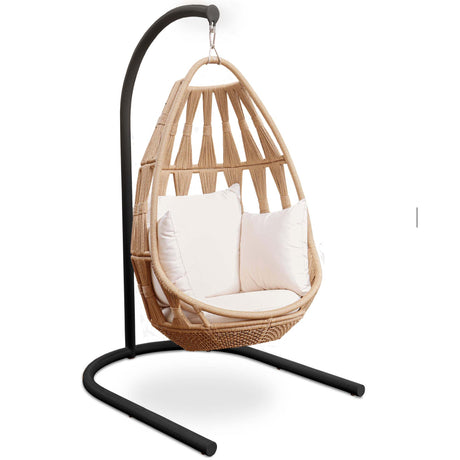 Krabi Outdoor Hanging Chair with Sunbrella Cushion & Stand Model 24106-RNAT-CUSH-STND by Skyline Design