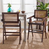 Kresna Rattan Counter Stool with Mahogany Wood Frame and Armrest Set of 2 by Wicker Fair