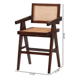 Kresna Rattan Counter Stool with Mahogany Wood Frame and Armrest Set of 2 by Wicker Fair