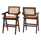 Kresna Rattan Counter Stool with Mahogany Wood Frame and Armrest Set of 2 by Wicker Fair