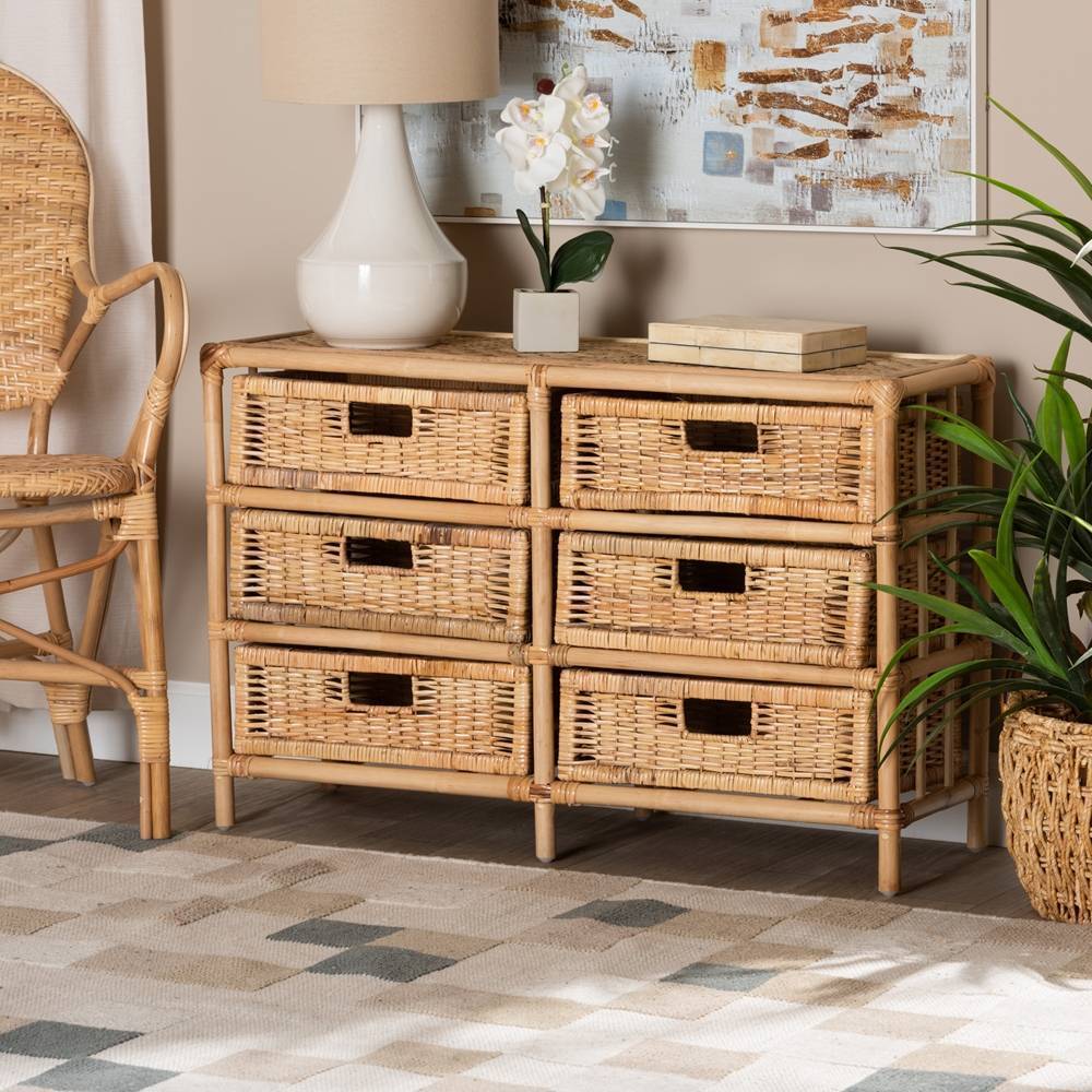 Lattice Wicker Fair Rattan 6 Drw Dresser or Storage Cabinet