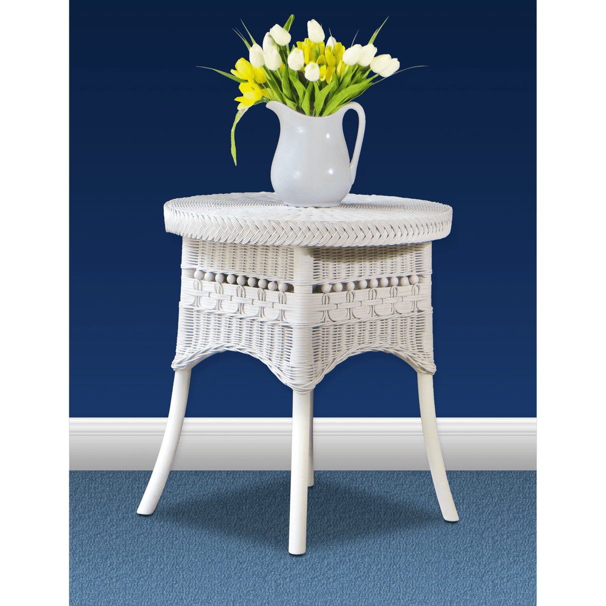 Country White Arm Chair and Loop-Ball Table 19 Set Model CAC-LBRT-SET from Spice Islands Wicker