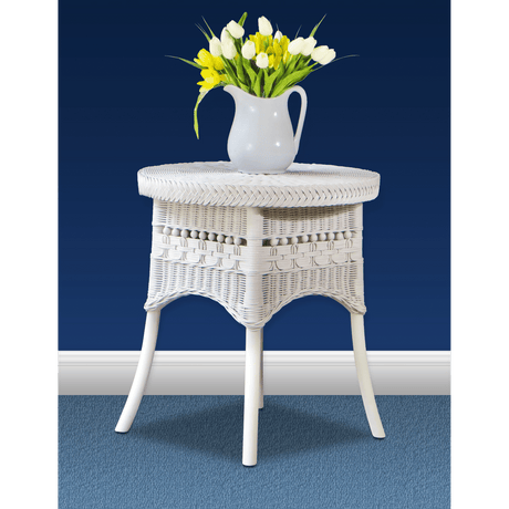 Country White Arm Chair and Loop-Ball Table 19 Set Model CAC-LBRT-SET from Spice Islands Wicker
