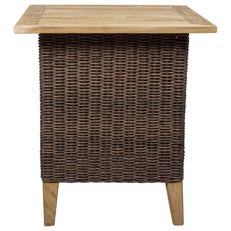 Bahama Outdoor or Indoor Wicker and Teakwood End Table LT9835 by Beachcraft Furniture