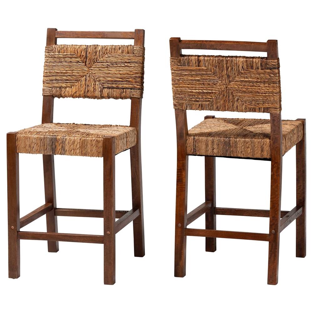 Luanda Wicker Fair (Set of 2) Rattan and Wood Counterstools