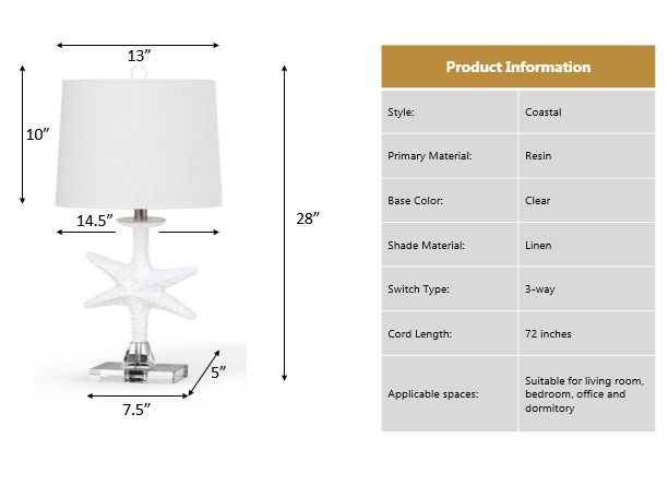 Coastal Starfish Table Lamp with Crystal Base, White (Set of 2 Lamps) LUX-117-WHITE
