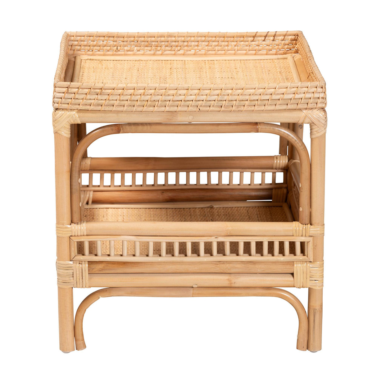 Rombok Modern Bohemian Natural Rattan End Table by Wicker Fair