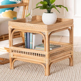 Rombok Modern Bohemian Natural Rattan End Table by Wicker Fair