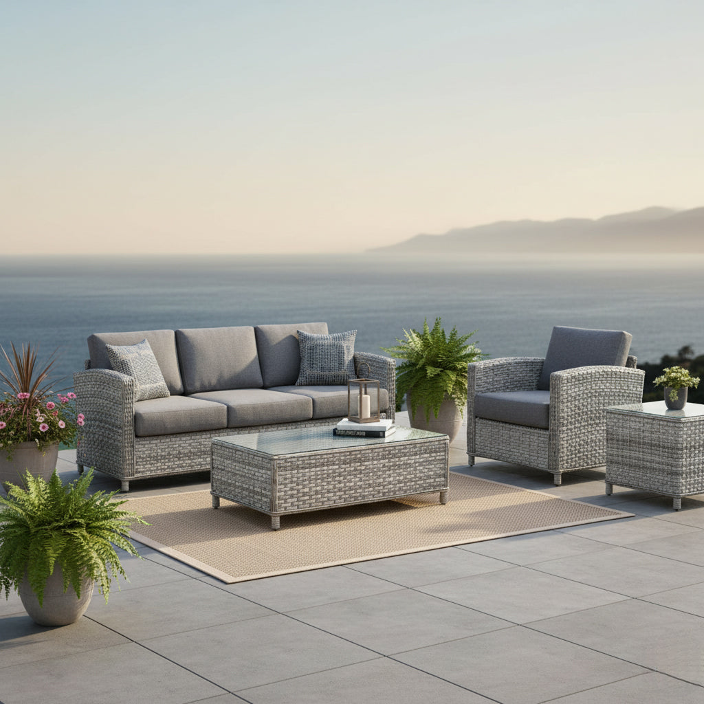 Lorca 4 Pc Outdoor Deep Seating Set in Ice Finish