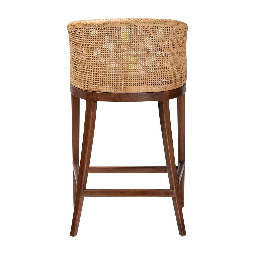 Tumajang Bohemian Light Honey Rattan and Wood Bar Stool by Wicker Fair