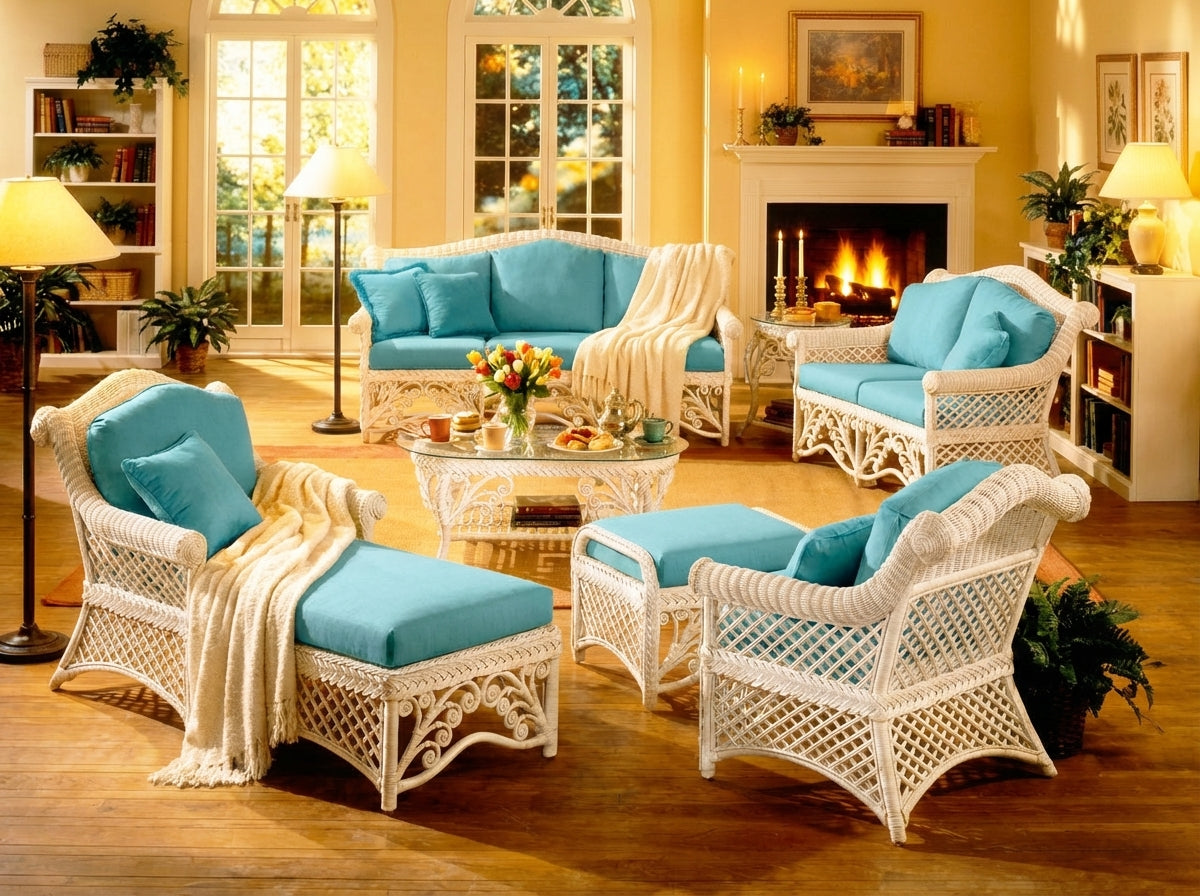 Majestic White Rattan 6 Pc Living Room Set by Wicker Fair