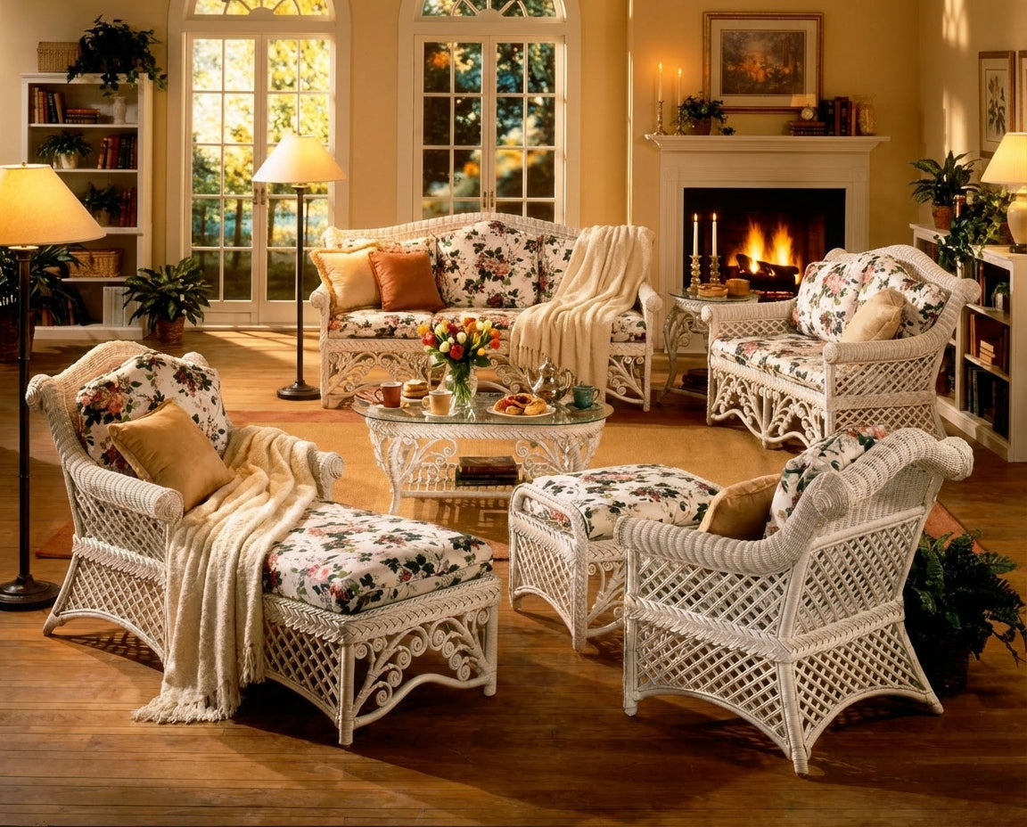 Majestic White Rattan 6 Pc Living Room Set by Wicker Fair