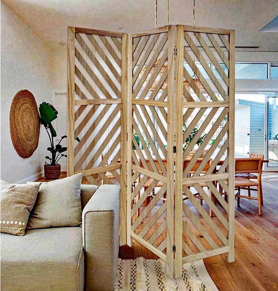 Malawi 3 Open Wood Panel Room Divider Screen