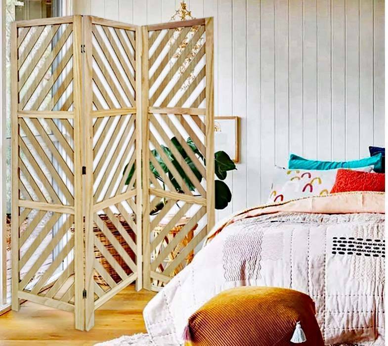 Malawi 3 Open Wood Panel Room Divider Screen