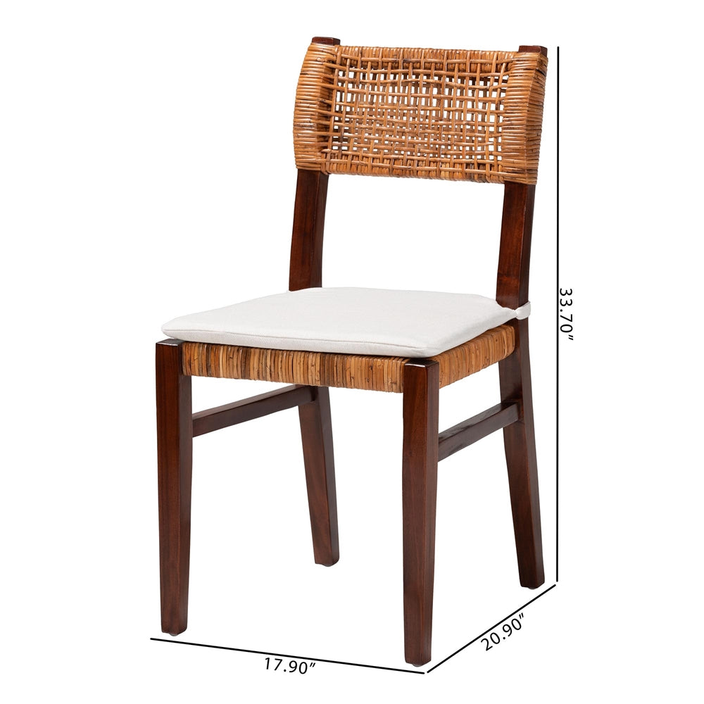 Lameka Bohemian Light Honey Rattan and Dark Brown Wood Dining Chair by Wicker Fair