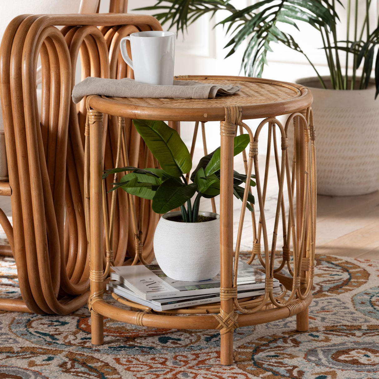 Aerilo Bohemian Light Honey Rattan End Table by Wicker Fair
