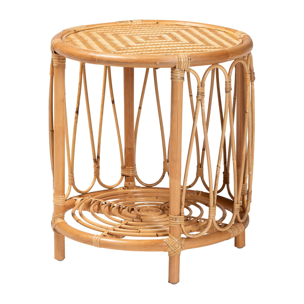Aerilo Bohemian Light Honey Rattan End Table by Wicker Fair