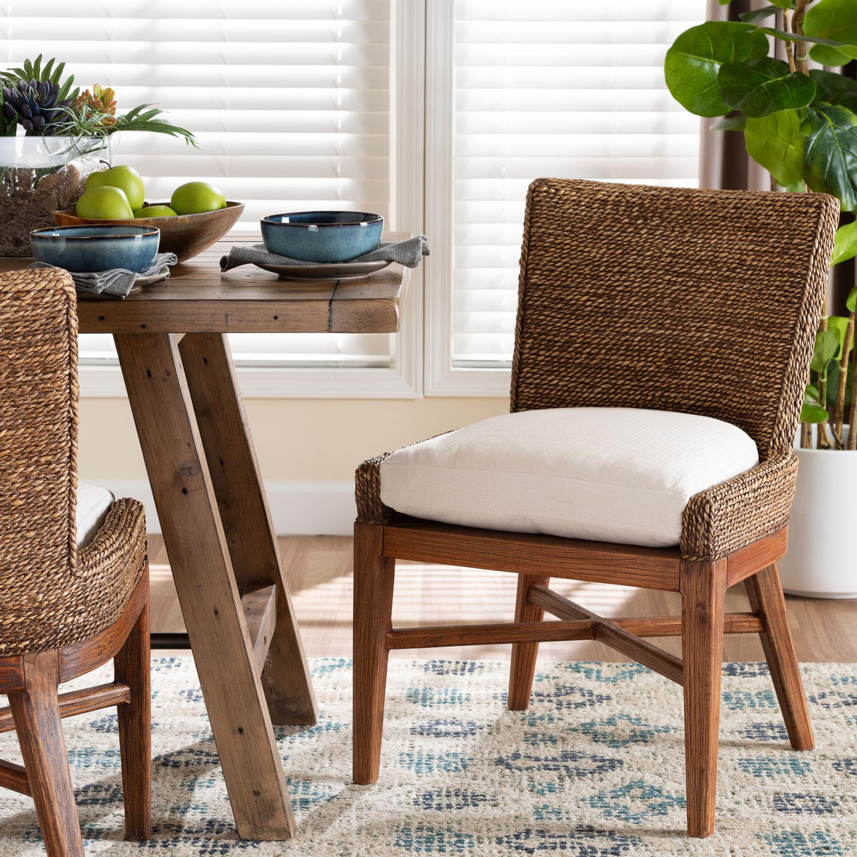 Gili Islands Seagrass Dining Chair with Mahogany Wood Frame by Wicker Fair