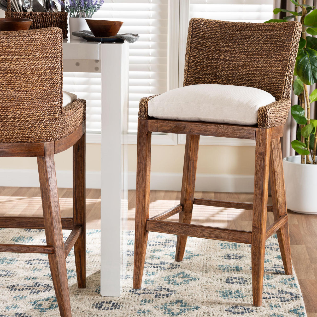 Raja Seagrass Bar Stool with Mahogany Wood Frame by Wicker Fair