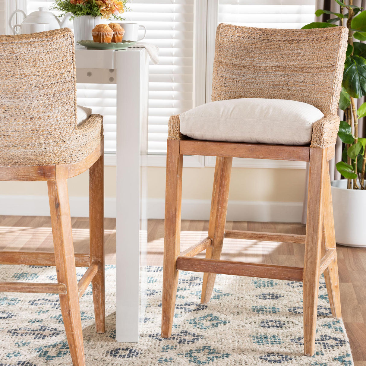 Legazpi Seagrass Bar Stool with Mahogany Wood Frame by Wicker Fair