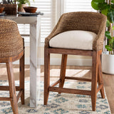 Medan Seagrass Counter Stool with Mahogany Wood Frame by Wicker Fair