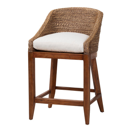 Medan Seagrass Counter Stool with Mahogany Wood Frame by Wicker Fair