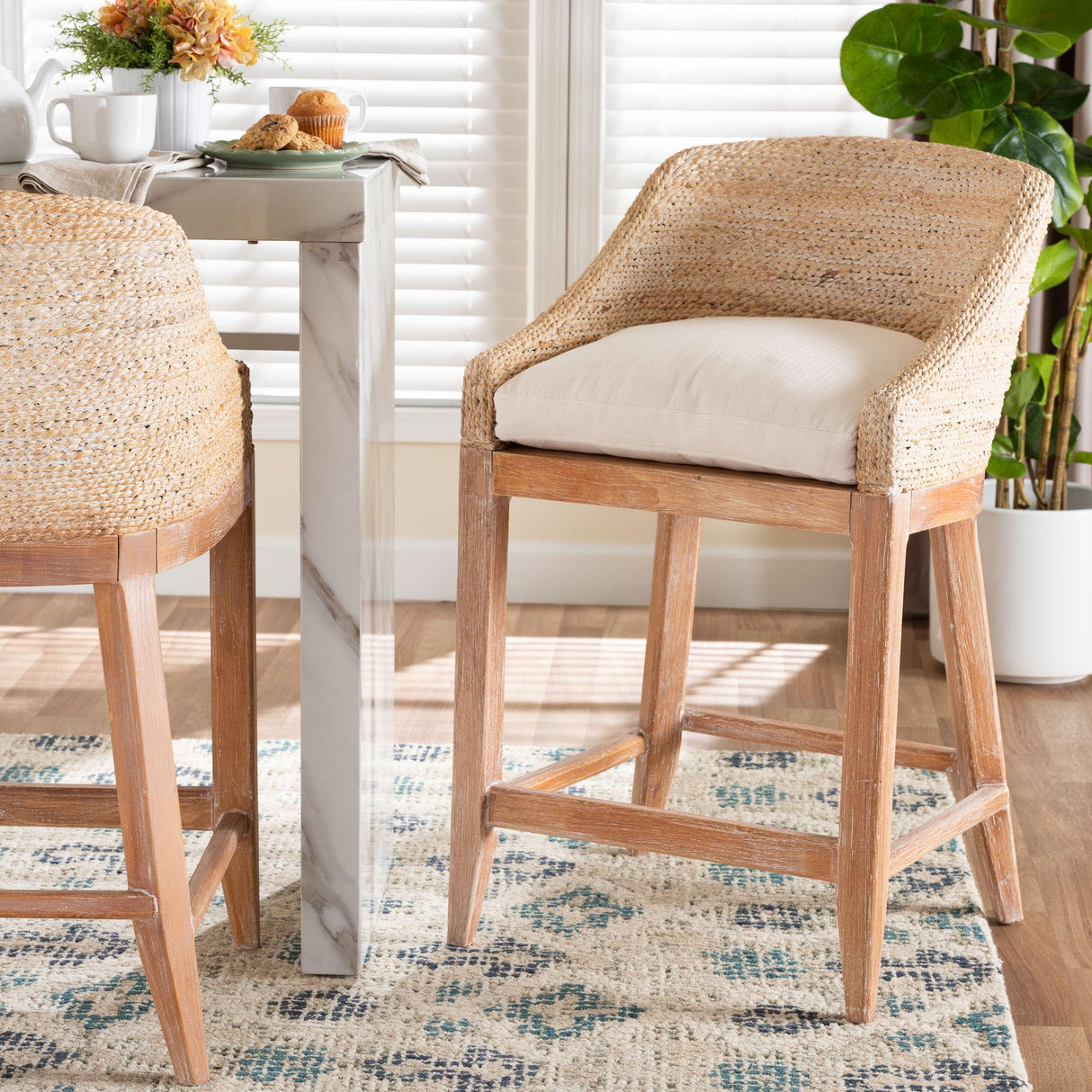 Anumbas Seagrass Counter Stool with Mahogany Wood Frame by Wicker Fair