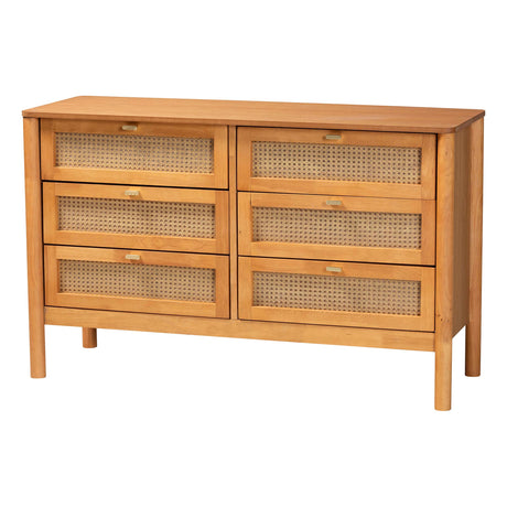 Jenn Golden Brown Wood Japandi 6-Drawer Dresser by Wicker Fair