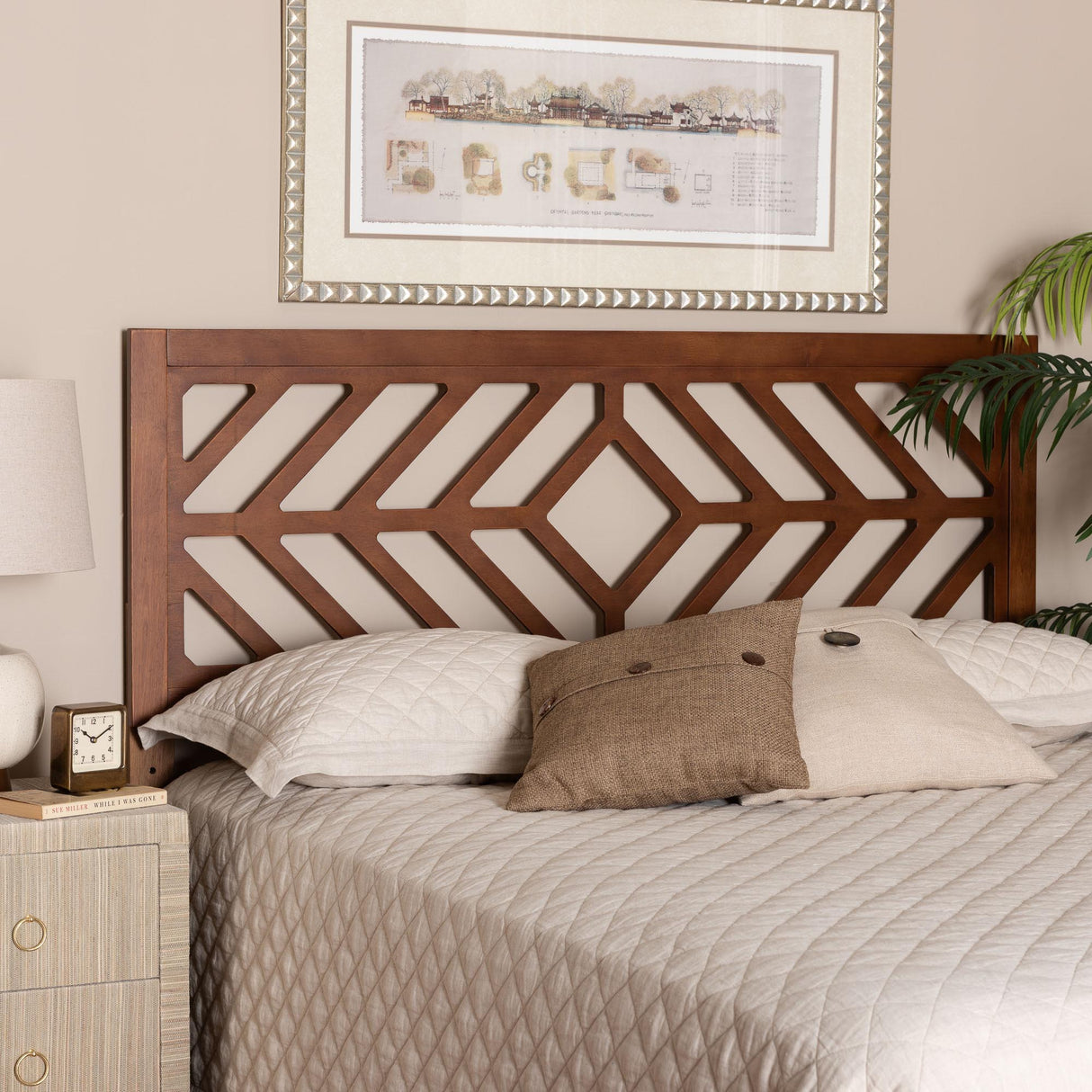 Olsen Wood Headboard with Geometric Cutout Design by Wicker Fair