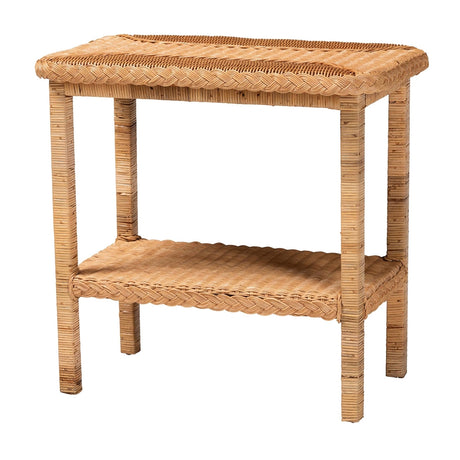 Rinahasa Bohemian Light Honey Braided Rattan Side Table by Wicker Fair