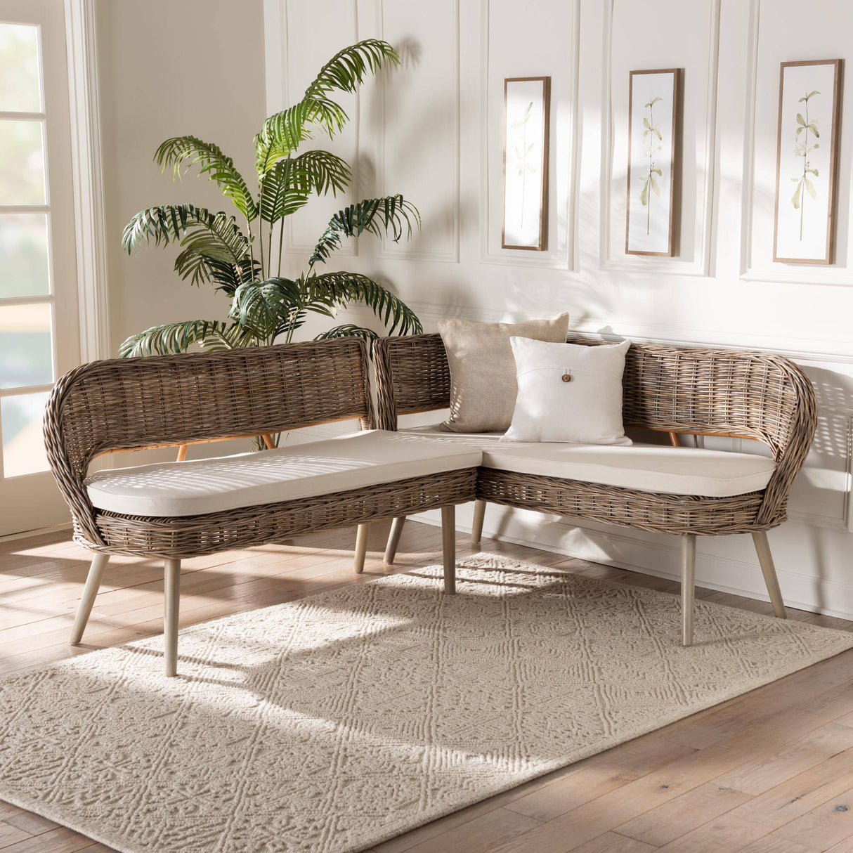 Mindanao Wicker Fair Rattan 2 Pc Dining Nook Bench Set