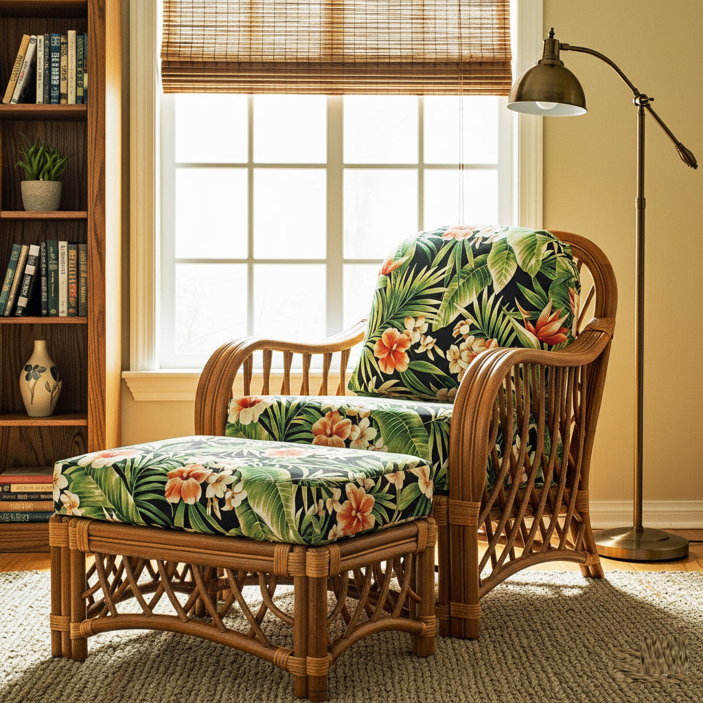 Montego Bay Ottoman Model MBO from Spice Island Wicker with Choice of Cushions Made in the USA