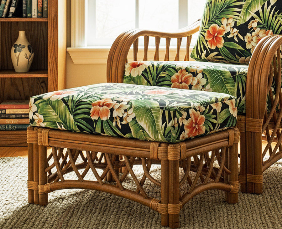 Montego Bay Ottoman Model MBO from Spice Island Wicker with Choice of Cushions Made in the USA