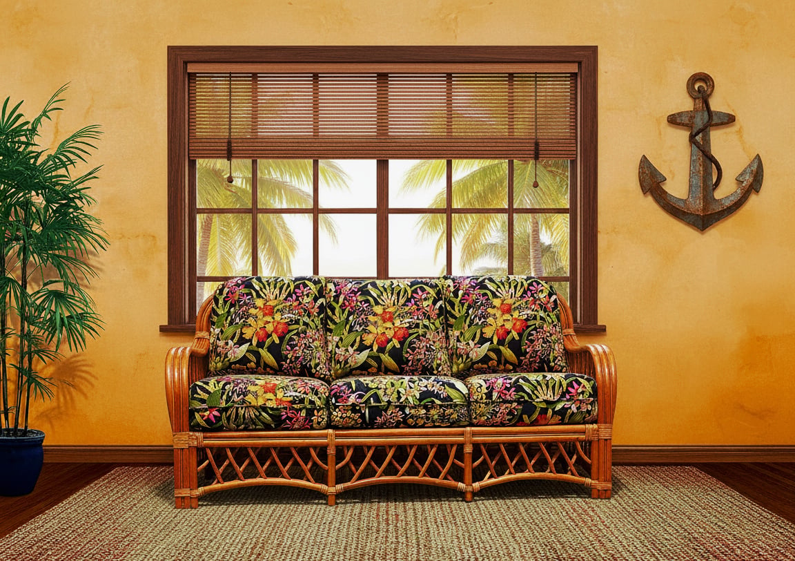Montego Bay Sofa Model MB3S from Spice Island Wicker with Choice of Cushions Made in the USA