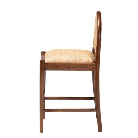 Auckland Modern Bohemian Natural Rattan and Acacia Wood Counter Stool by Wicker Fair