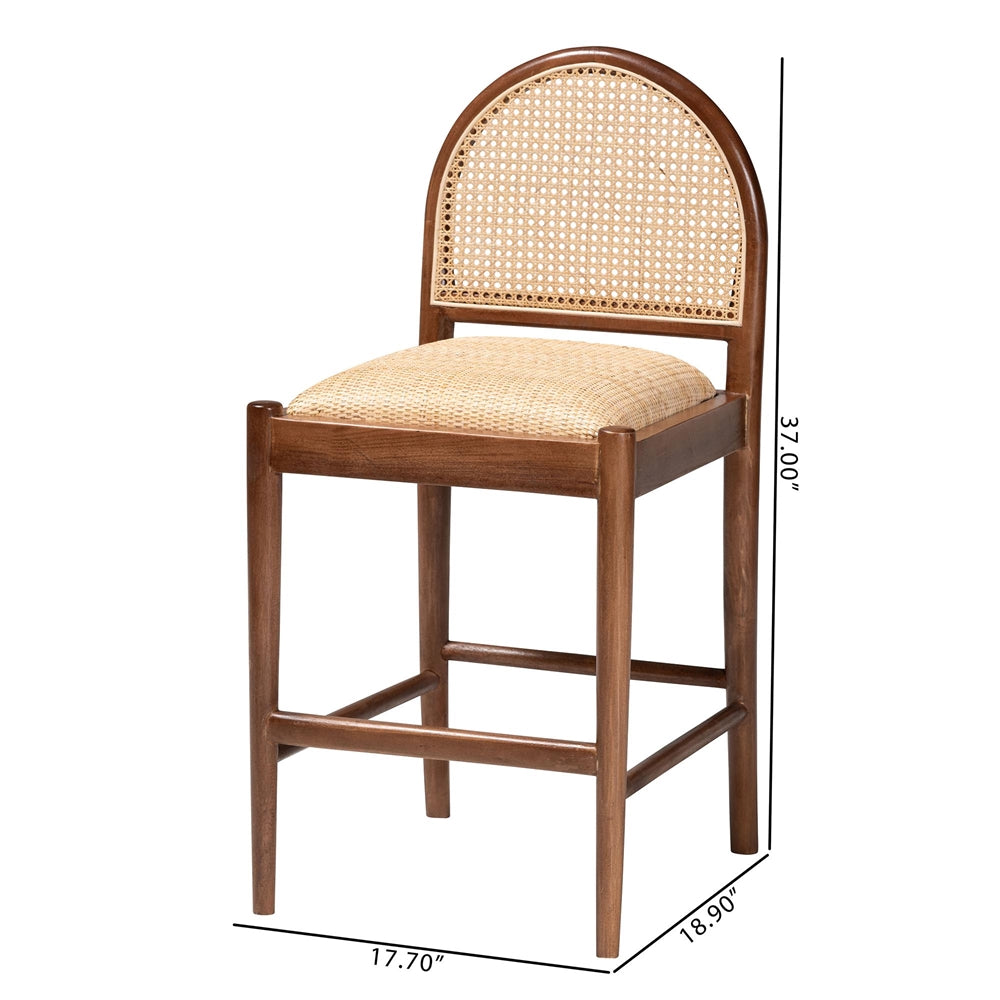 Auckland Modern Bohemian Natural Rattan and Acacia Wood Counter Stool by Wicker Fair