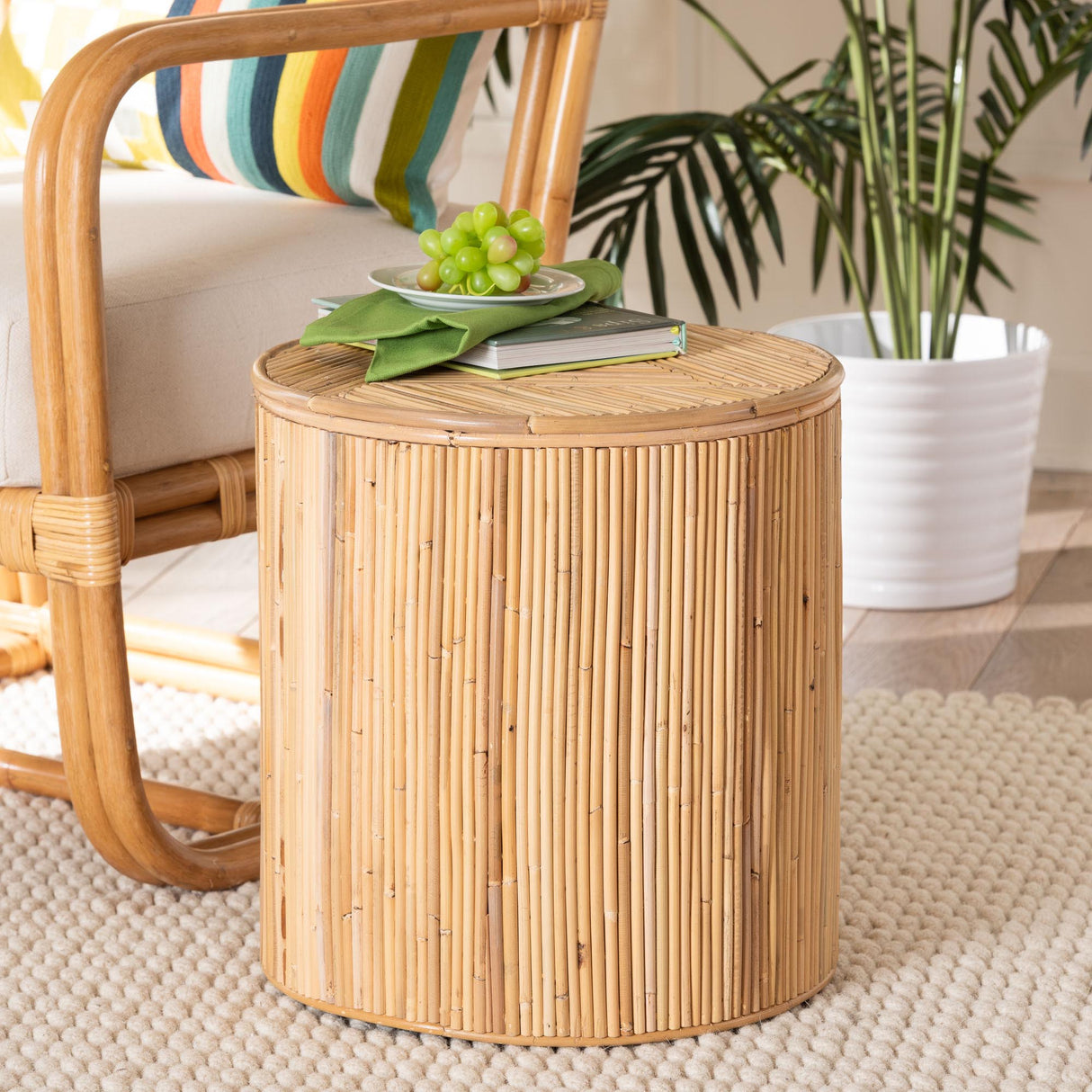 Silagra Modern Bohemian Natural Rattan End Table by Wicker Fair