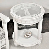 Monaco Round End Table with Anchor Insert Model B81802-BLANC-ANCHOR By Seawinds Trading