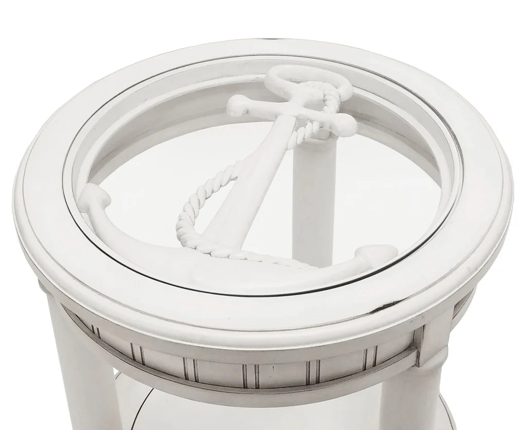 Monaco Round End Table with Anchor Insert Model B81802-BLANC-ANCHOR By Seawinds Trading