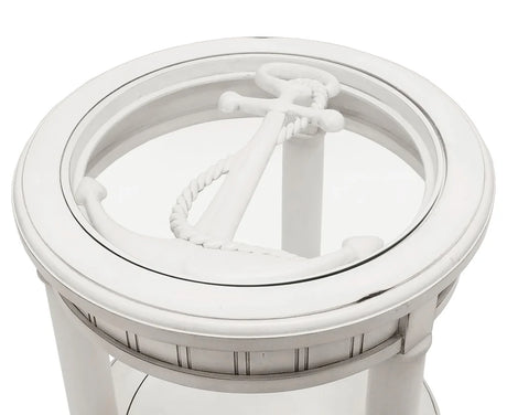 Monaco Round End Table with Anchor Insert Model B81802-BLANC-ANCHOR By Seawinds Trading