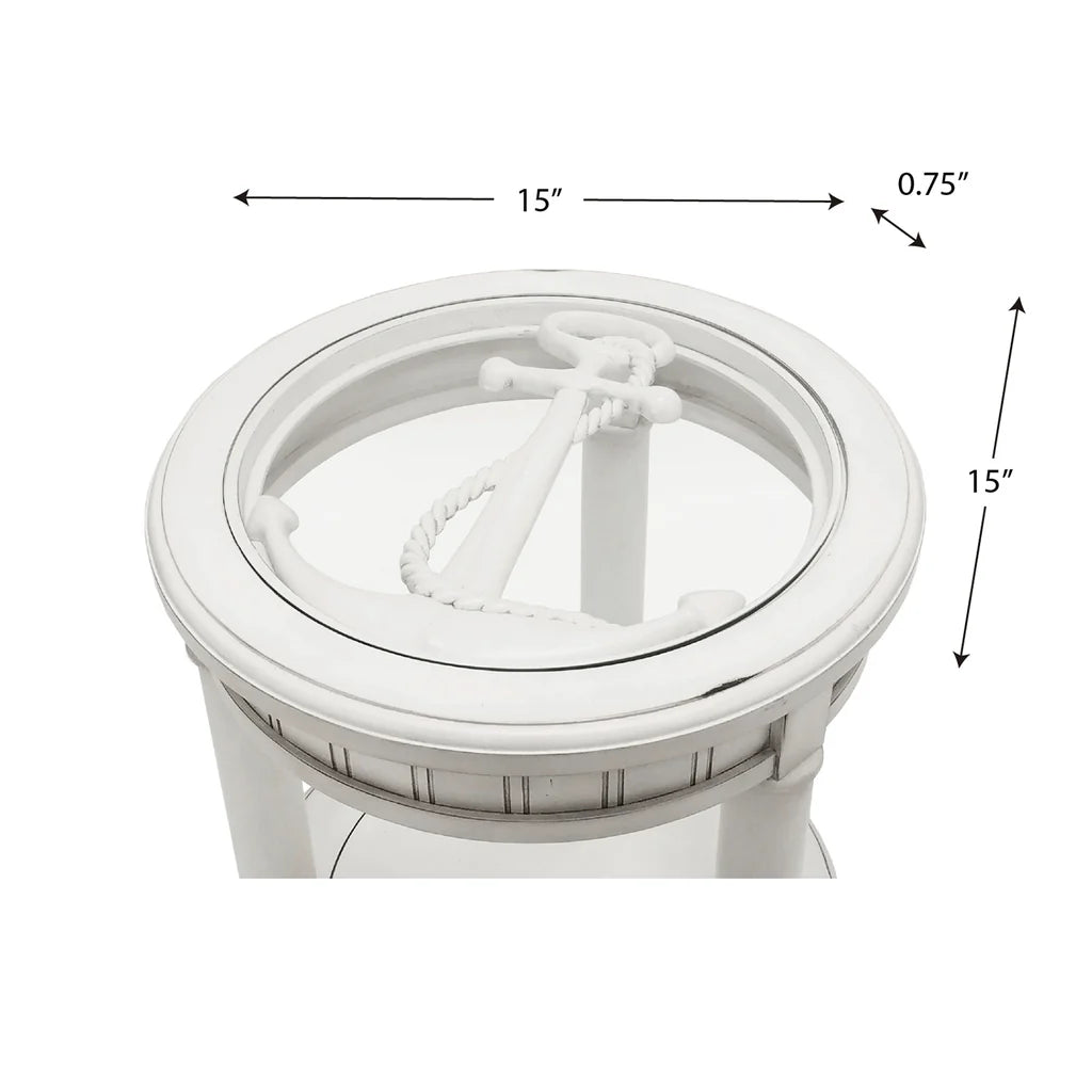Monaco Round End Table with Anchor Insert Model B81802-BLANC-ANCHOR By Seawinds Trading