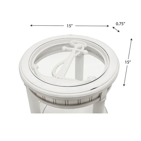 Monaco Round End Table with Anchor Insert Model B81802-BLANC-ANCHOR By Seawinds Trading