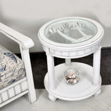 Monaco Round End Table with Palms Insert Model B81802-BLANC-PALMS By Seawinds Trading